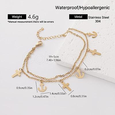 Summer Beach 304 Stainless Steel Religion Cross Charm Anklets for Women UX9866-5-1