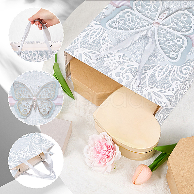 1Pc Butterfly Printed Paper Gift Bags with Ribbon Handles ABAG-SP0001-10A-1
