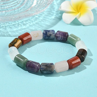 Column Dyed Natural Lapis Lazuli & Rose Quartz & Green Aventurine & Amethyst & Red Jasper & Tiger Eye & Quartz Crystal Beads Stretch Bracelets for Women Men BJEW-A148-01A-20-1