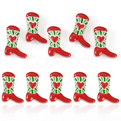 5Pcs Boot Baking Paint Glass Enamel Beads LAMP-TADJ0001-08C-1