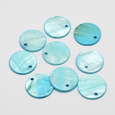 Dyed Natural Flat Round Shell Pendant SHEL-P003-06-1