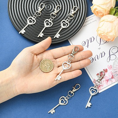 6Pcs Heart Key Alloy Pendant Decorations HJEW-YW00392-1