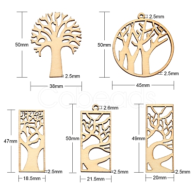 100Pcs Wood Pendants WOOD-CJ0001-62-1