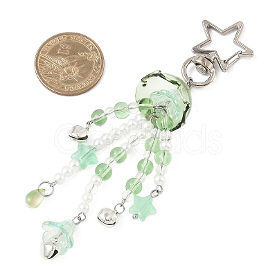 Flower Glass & Plastic Pearl & Alloy Pendant Decorations HJEW-JM03433-1