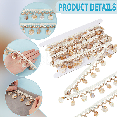 5yards Cotton Thread & Shell Beaded Trim Ribbon OCOR-CY0003-94A-1