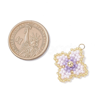 Handmade Glass Seed Beaded Quatrefoil Pattern Pendants PALLOY-MZ00965-02-1