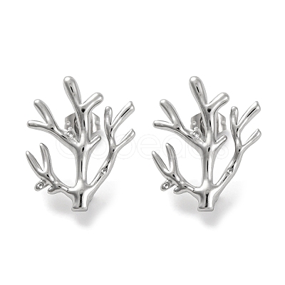 304 Stainless Steel Tree Branch Stud Earrings EJEW-D281-08S-1
