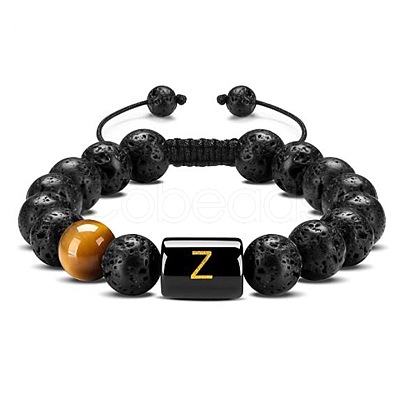 Natural Tiger Eye & Lava Rock Round Beads Adjustable Bracelets TV6214-26-1