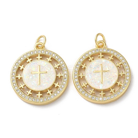 Brass Micro Pave Clear Cubic Zirconia Pendants KK-C045-10G-1