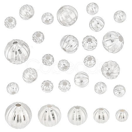 20Pcs 5 Style Fancy Cut Faceted Round 925 Sterling Silver Beads STER-PH0001-69-1