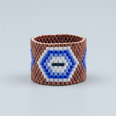 Adjustable Bohemian Style 304 Stainless Steel and Glass Seed Beads Cuff Rings FS-WG09053-04-1