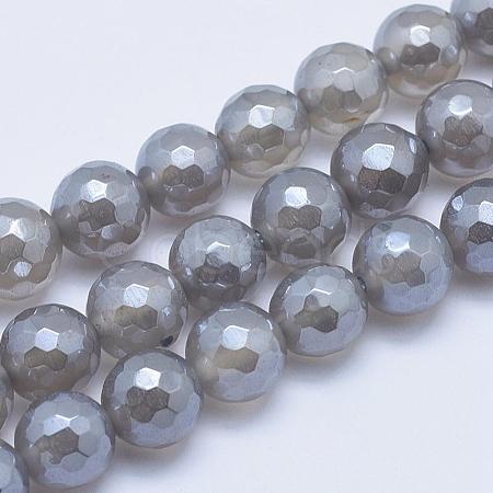 Electroplated Natural Grey Agate Beads Strands G-G724-8mm-1