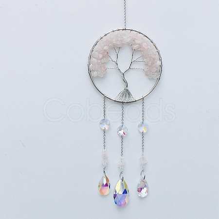 Natural Rose Quartz Tree of Life Pendant Decorations TREE-PW0002-13B-1