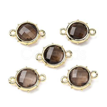 Brass Natural Smoky Quartz Connector Charms KK-Z096-01G-06-1