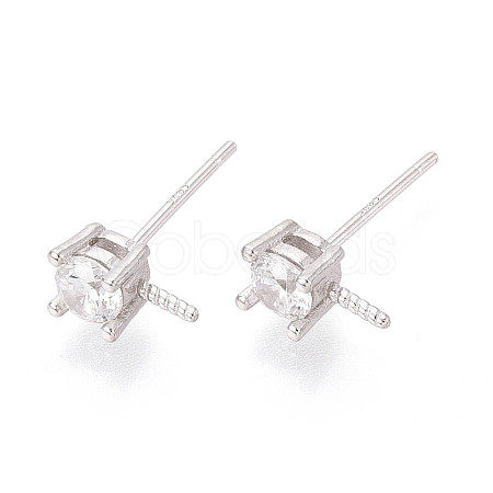 925 Sterling Silver & Clear Cubic Zirconia Stud Earring Findings STER-T008-71P-1