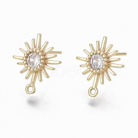 Brass Micro Clear Cubic Zirconia Stud Earring Findings X-KK-R132-064-NF-1
