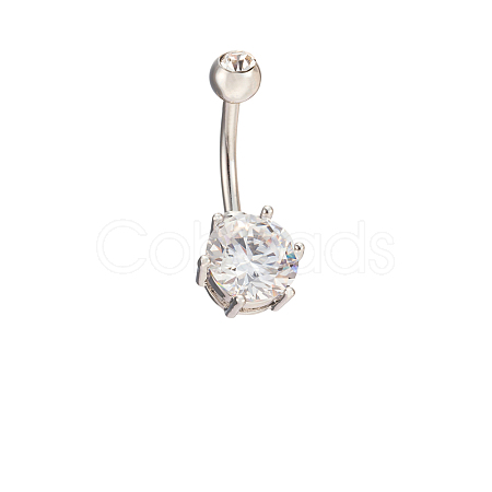Platinum Plated Body Jewelry Cubic Zirconia Brass Navel Ring Navel Ring Belly Rings AJEW-EE0001-05B-1