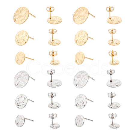 24Pcs 6 Style Flat Round 304 Stainless Steel Stud Earring Findings STAS-UN0027-27-1