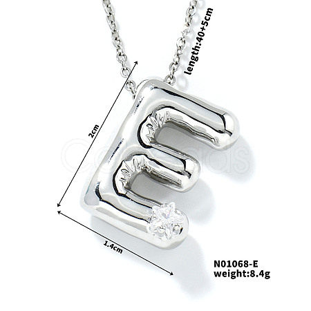 Brass Pave Clear Cubic Zirconia Shiny Balloon Letter Pendant Necklaces IT0451-5-1
