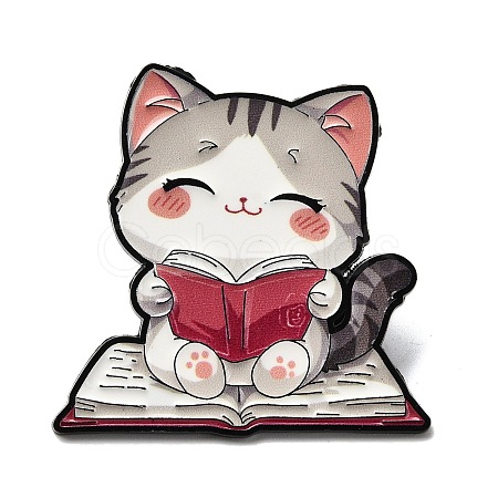 Cat Reading Book Enamel Pins LS-JEWB-I055-05EB-03-1