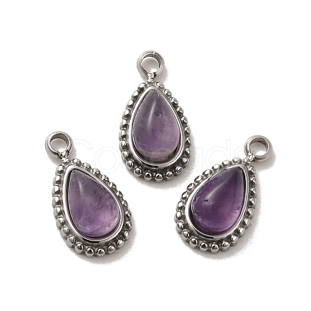 Natural Amethyst Teardrop Charms STAS-B074-04P-04-1