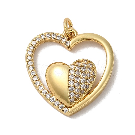 Heart Rack Plating Brass Micro Pave Clear Cubic Zirconia Pendants KK-K377-53G-1