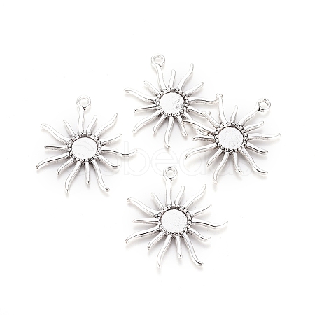 Tibetan Alloy Flower Pendant Cabochon Bezel Settings X-PALLOY-A13079-AS-RS-1