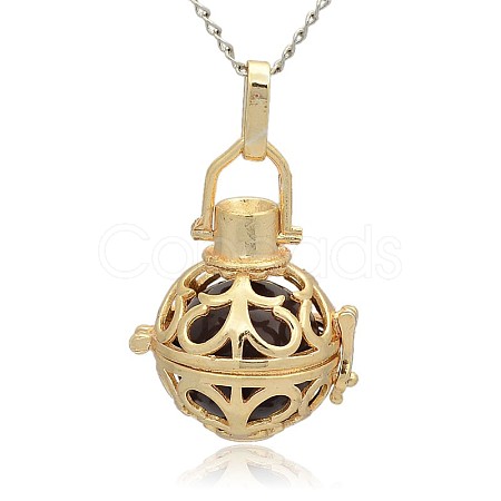 Golden Tone Brass Hollow Round Cage Pendants KK-J235-03G-1