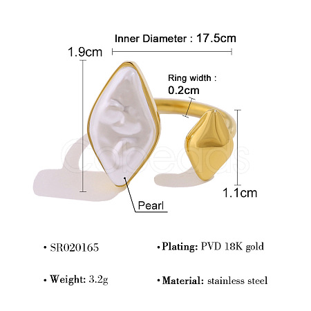 304 Stainless Steel with Plastic Pearl Cuff Open Rings FS-WGD589A-02-1