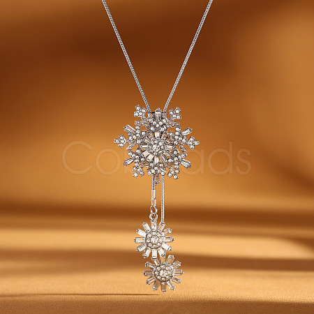 Snowflake Alloy Crystal Rhinestone Long Tassel Y Necklaces for Women FS-WG6712B-01-1
