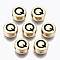 Alloy Enamel Beads, Cadmium Free & Lead Free, Flat Round with Initial Letters, Light Gold, Black, Letter.Q, 8x4mm, Hole: 1.5mm