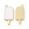 Brass Enamel Pendants, Ice-Lolly, Real Platinum Plated, Real 18K Gold Plated, White, 20x9x2mm, Hole: 1.5mm