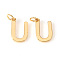 Brass Charms, with Jump Rings, Letter, Real 18K Gold Plated, Letter.U, U: 9.5x6.5x1mm, Hole: 2.5mm