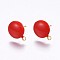 Ion Plating(IP) 304 Stainless Steel Stud Earring Findings, with Loop, Enamel, Flat Round, Golden, Red, 12.5x10x2mm, Hole: 1.2mm, Pin: 0.8mm