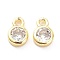 Brass Micro Pave Clear Cubic Zirconia Charms Pendants, Long-Lasting Plated, Flat Round, Real 18K Gold Plated, 8x5x2mm, Hole: 1.2mm