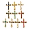 304 Stainless Steel Pendants, with Rhinestone, Real 18K Gold Plated, Ion Plating(IP), Cross, Mixed Color, 37.5x23.5x4.5mm, Hole: 2mm