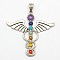 Vintage Chakra Jewelry Zinc Alloy Bezel Gemstone Big Pendants, Caduceus Symbol for Medicine, Antique Silver, Mixed Stone, 57x58x6mm, Hole: 7x4mm