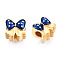 Alloy Enamel Beads, Matte Style, Cadmium Free & Lead Free, Bowknot, Dark Blue, 9x10x8mm, Hole: 3mm