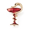 Golden Alloy Enamel Brooch Pin, with Rhinestone, Snake & Goblet, Red, 43.5x26.7x12mm