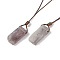 Natural Amethyst Nugget Pendant Necklace with Waxed Cord for Women, 33.86~38.98 inch(86~99cm)