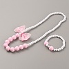 Plastic Bowkont Pendant Necklace and Round Beaded Stretch Bracelet SJEW-TAC0002-02-2