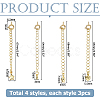12Pcs 4 Styles Brass Curb Chain Extender KK-HS0015-33G-2