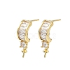 Brass Pave Clear Cubic Zirconia Stud Earring Findings KK-D369-08G-1