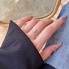 Rhodium Plated 925 Sterling Silver Cross Open Cuff Rings with Cubic Zirconia RJEW-F150-51P-3