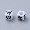 Letter W White Letter Acrylic Cube Beads X-PL37C9308-W-3