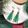 Christmas Tree Natural Red Jasper & Glass Seed Beads Dangle Stud Earrings for Women EJEW-MZ00157-2