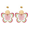 Brass Printing Acrylic Butterfly Dangle Stud Earrings EJEW-TA00672-1