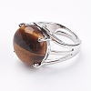 Adjustable Natural Tiger Eye Finger Rings RJEW-F075-01A-2