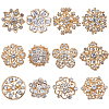 12Pcs 12 Style Crystal Rhinestone Flower Brooch Pins JEWB-GF0001-36A-1