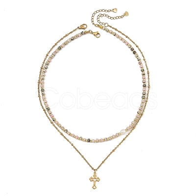 304 Stainless Steel Pendant Double Layer Necklaces NJEW-JN06643-01-1